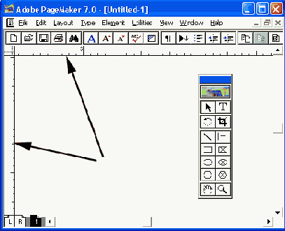 Окно документа PageMaker с измерительными