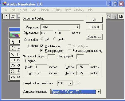 Диалоговое окно Document Setup