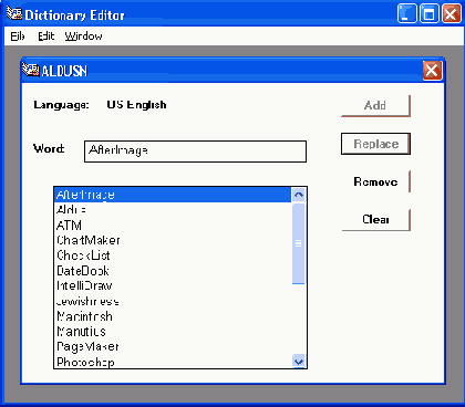 Редактор словарей Dictionary Editor с загруженным словарем